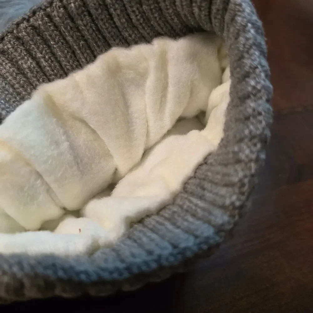 Minky Gray Dinosaur Pom Pom infant Beanie Hat NWT